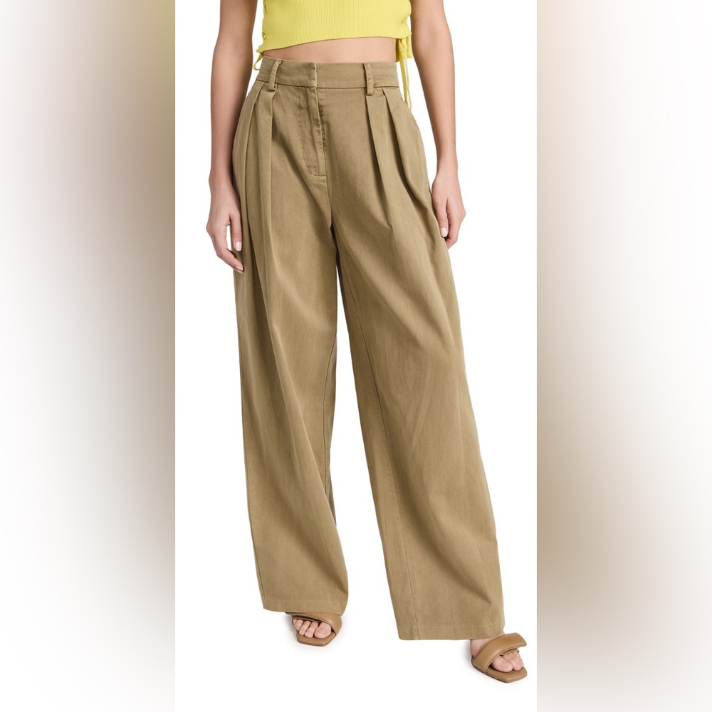 STAUD
Women's Natural Luisa Pleated Cotton-twill Chino Wide-leg Trousers Pants